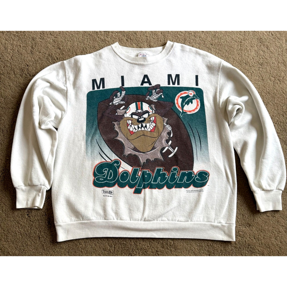 Vintage Miami Dolphins Taz Crewneck Sweatshirt NFL 80s XL Made in USA EUC RARE
